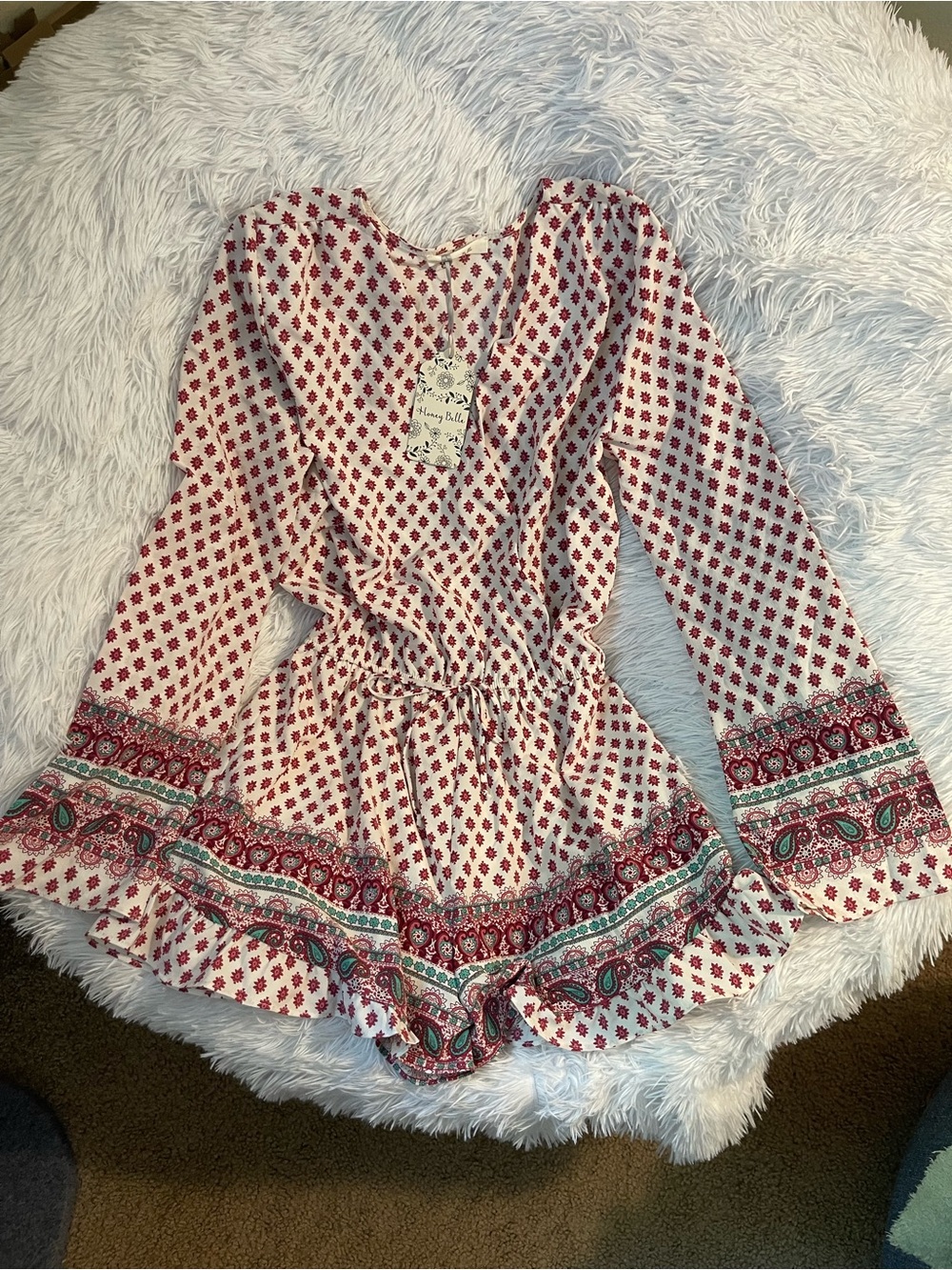 Bohemian gypsy hippy flared sleeves ruffle romper